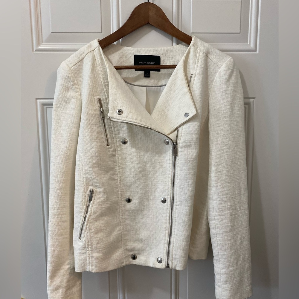 Banana Republic cream textured moto jacket